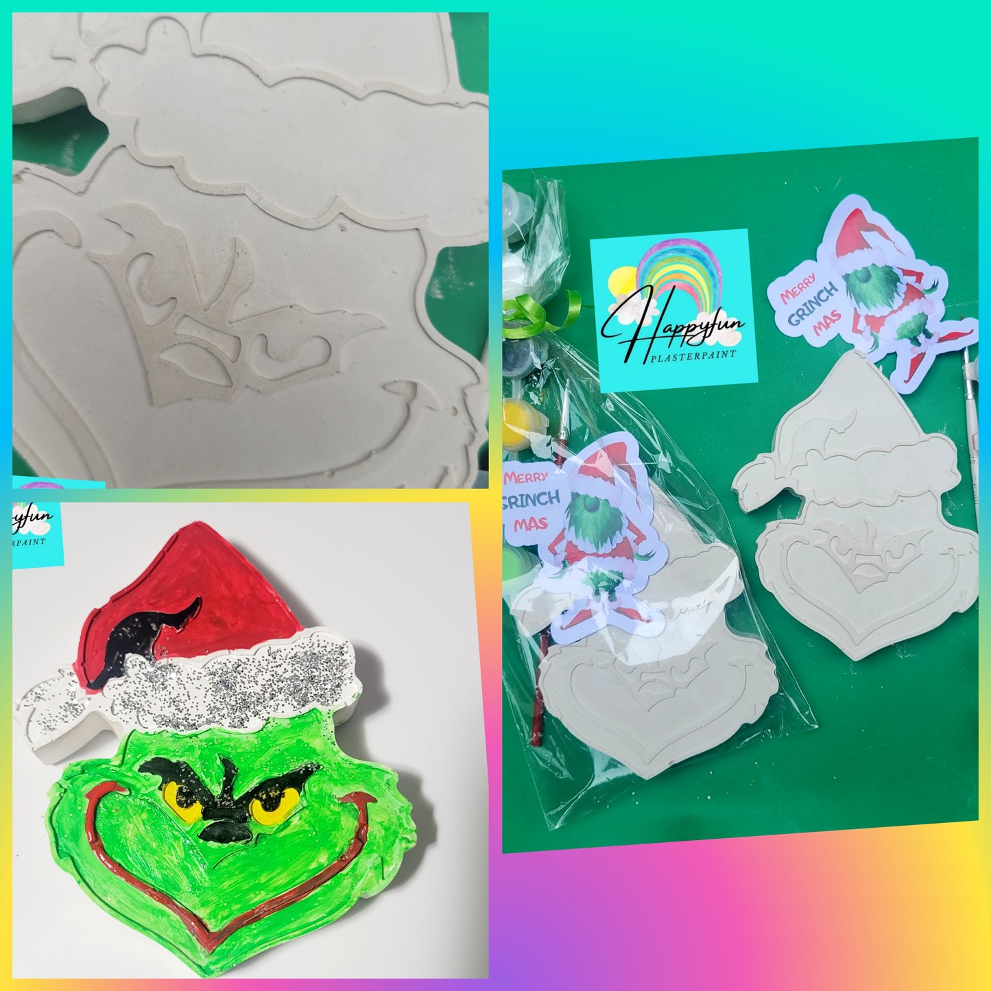 Grinch SANTA Elf FACE Christmas ornament plasters kits Plaster painting