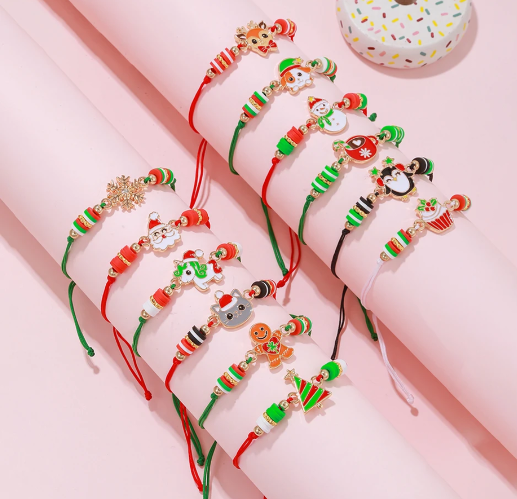 Bracelet jewellery Stocking filling school Christmas Santa Ginger breadman bell tree stocking plasters packs Plaster painting gifts snowman kids return bag howm decor ornaments