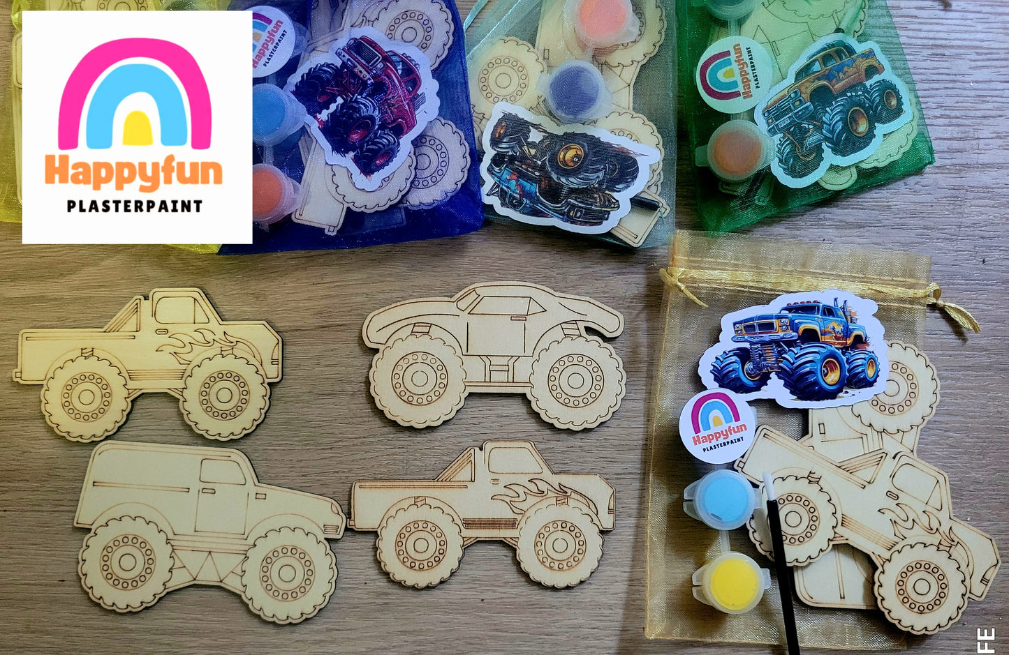 Monster truck vehicle car Wooden magnet paint kits