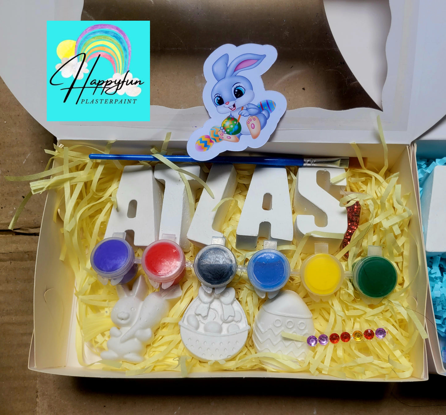 Easter Rabbit Eggwith name Paint your own letter name plaster painting birthday gifts box