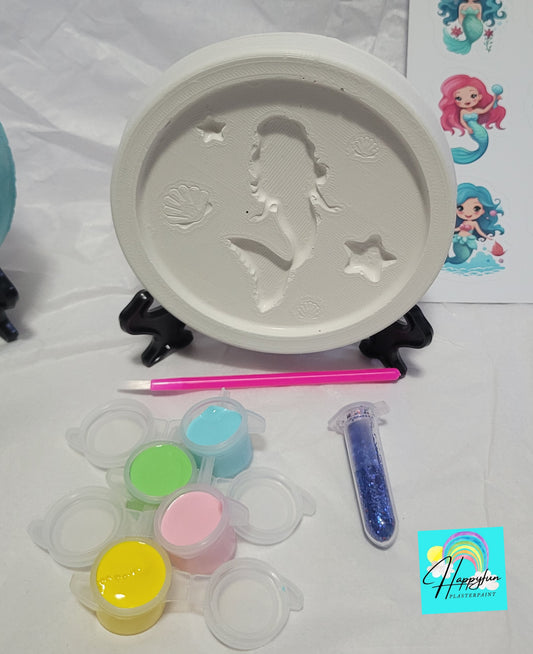 Mermaid girl with plate holder shell under water sea animal plaster Painting for girl party favours princess paint your own