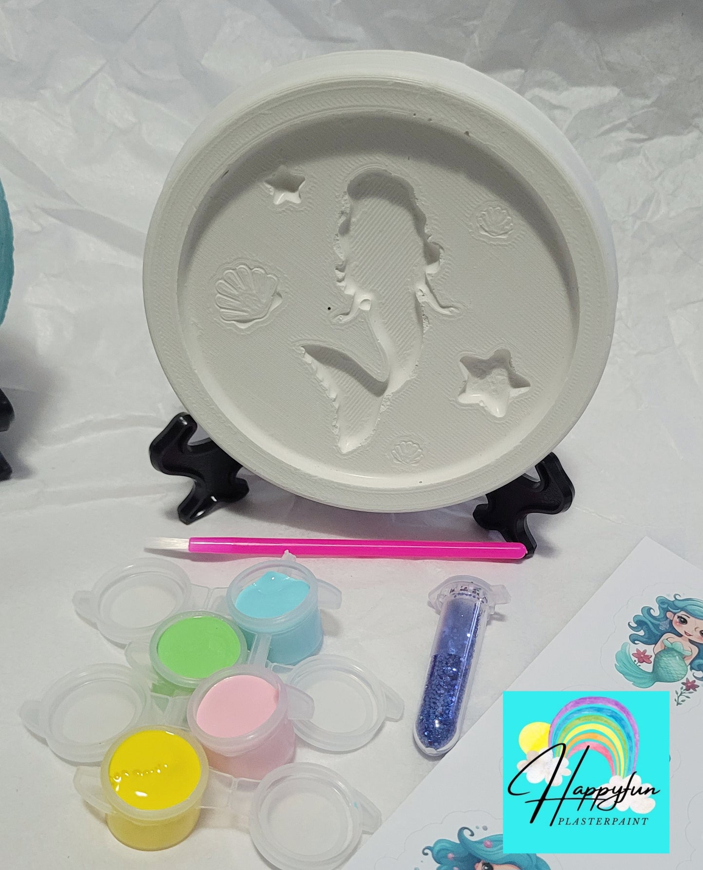 Mermaid girl with plate holder shell under water sea animal plaster Painting for girl party favours princess paint your own