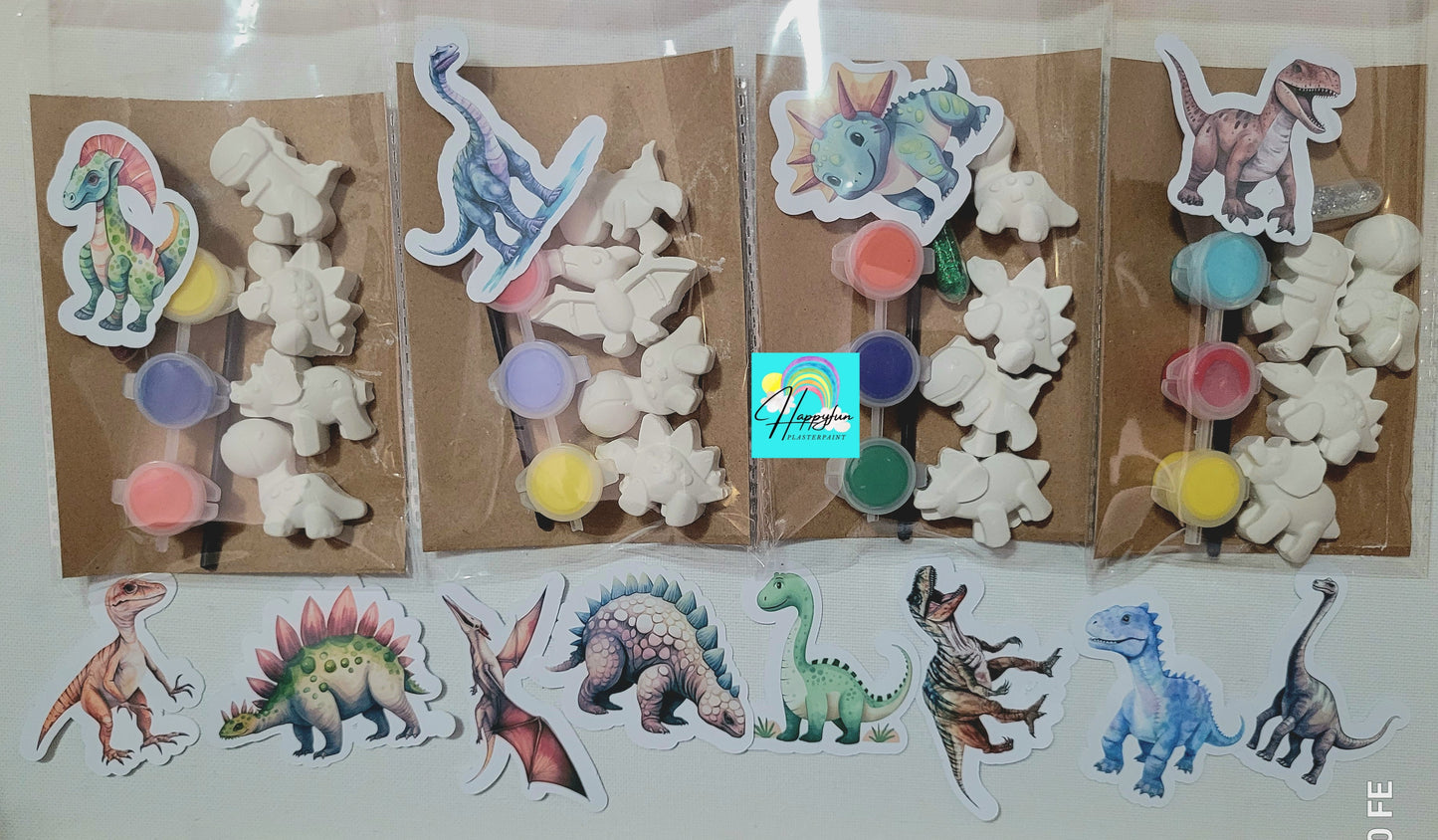 4 Mini dinosaurs  Plaster Painting party favour for birthday gifts return sticker facors home decor party kids children