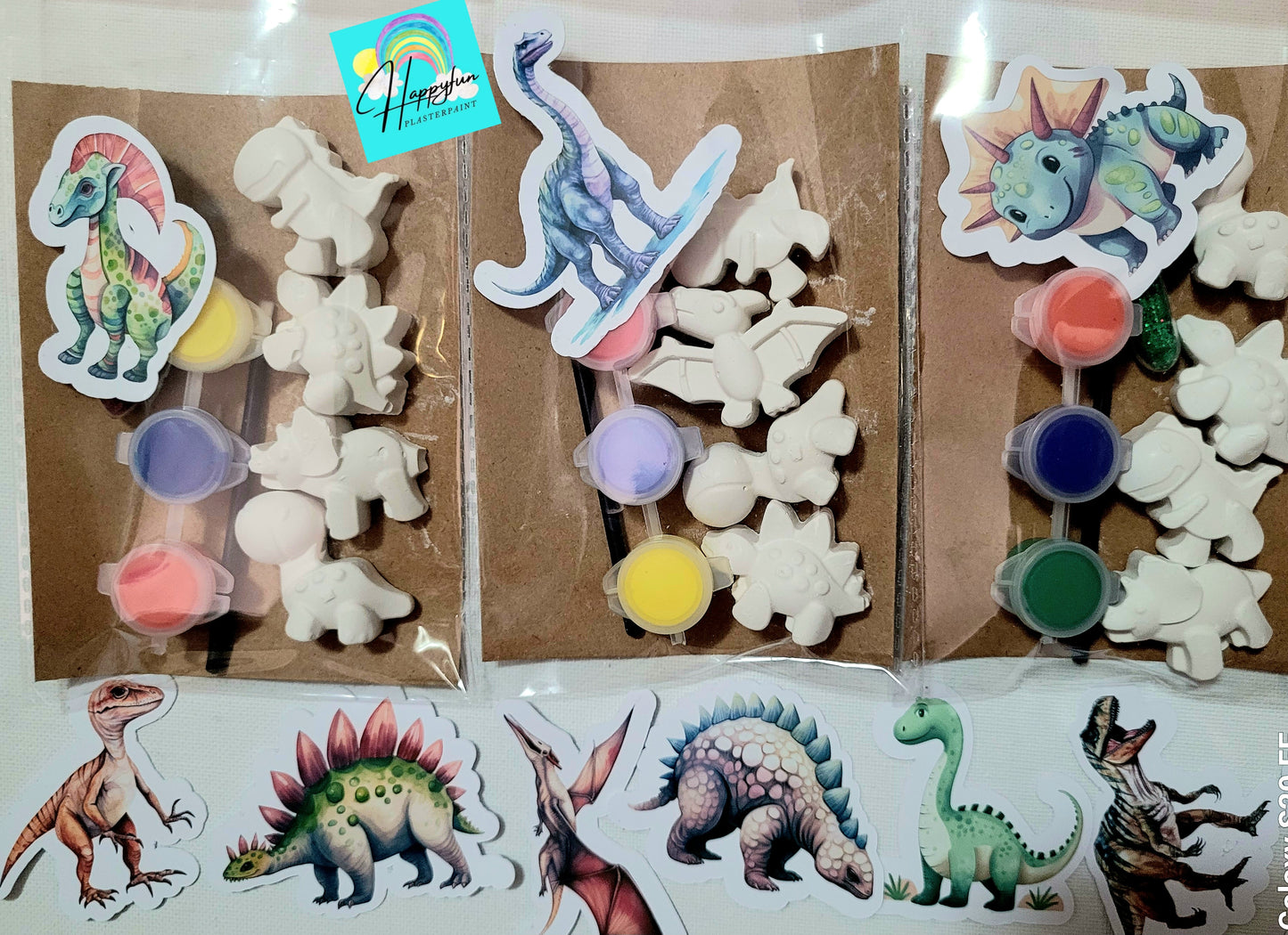 4 Mini dinosaurs  Plaster Painting party favour for birthday gifts return sticker facors home decor party kids children