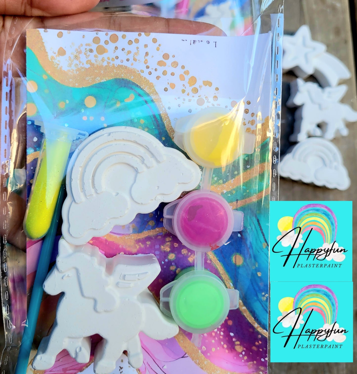 Mini Unicorn shooting star Rainbow design Plaster Painting Party favours girl birthday