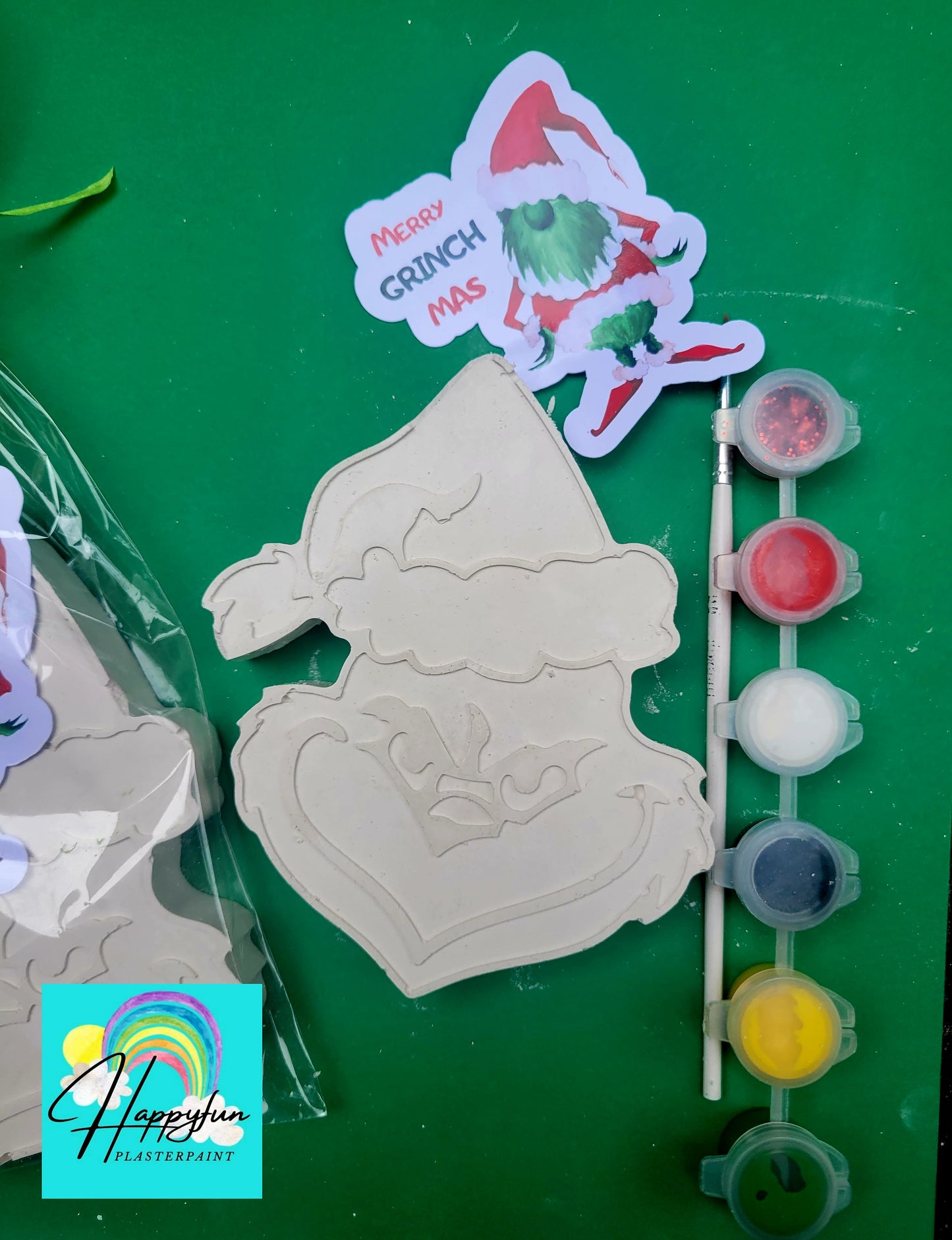 Grinch  SANTA Elf  FACE Christmas ornament plasters kits   Plaster painting